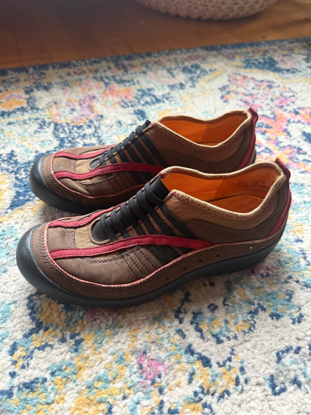 Brown Leather Slip-On Shoes with Red Accents